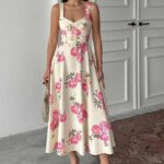 Φόρεμα Natus Τιραντέ Εκρού με Λουλούδια