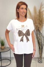 Μπλούζα Ribbon λευκή κοντομάνικη