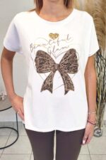 Μπλούζα Ribbon λευκή κοντομάνικη - Image 2