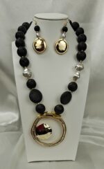 Σκουλαρίκια χειροποίητα με μαύρη πέτρα λάβας - Image 2