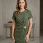 Φόρεμα Rib Λαδί