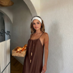 Φόρεμα Gaia Με Τιράντες Καφέ